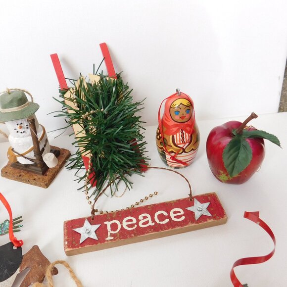 Christmas Ornament Lot Rustic Primitive Country Farmhouse Folk Art Metal Wood - Picture 6 of 8